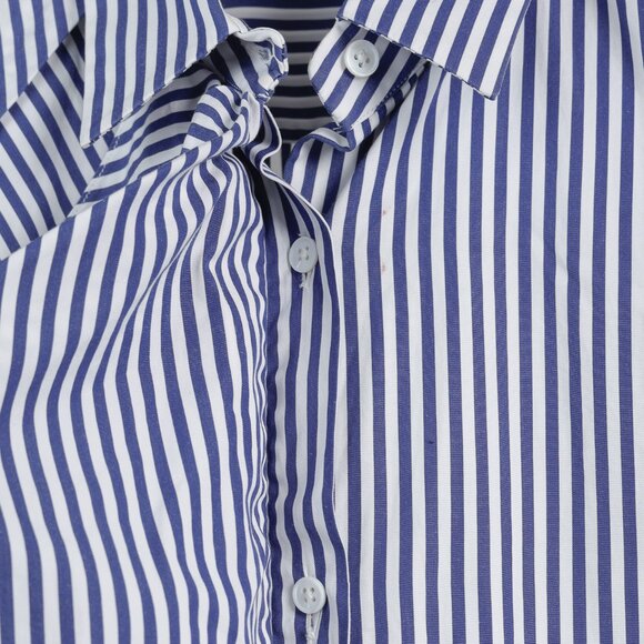 Jil Sander Aghata Dark Blue Cotton Striped Drape Blouse - Picture 9 of 11